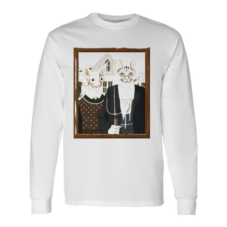 American Gothic Cat Parody Ameowican Gothic Graphic Long Sleeve T-Shirt T-Shirt Gifts ideas