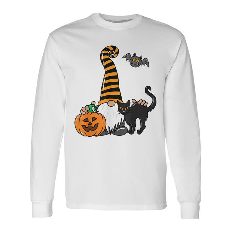 Black Cat Gnome Pumpkin Jack-O-Lantern Bat Halloween Costume Long Sleeve T-Shirt