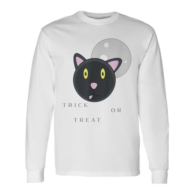 Graphic Black Cat Halloween Trick Or Treat Long Sleeve T-Shirt