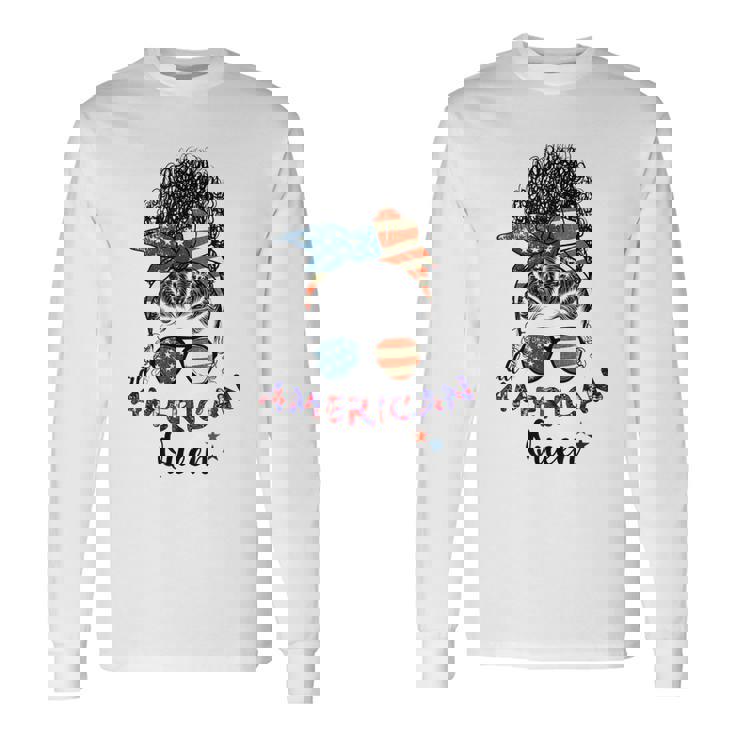 Black Women Girls Queen Afro African American Flag July 4Th Long Sleeve T-Shirt