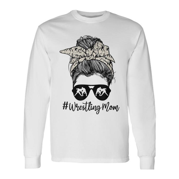 Bleached Life Wrestling Mom Leopard Messy Bun Glasses V2 Long Sleeve T-Shirt Gifts ideas