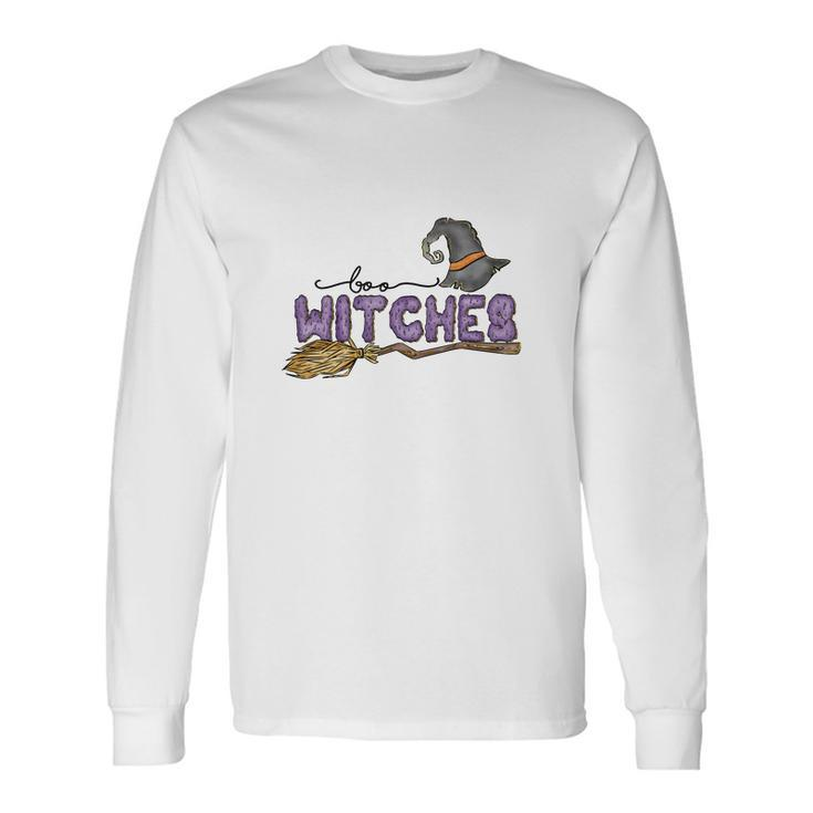 Boo Witches Broom Halloween Boo Crew Long Sleeve T-Shirt
