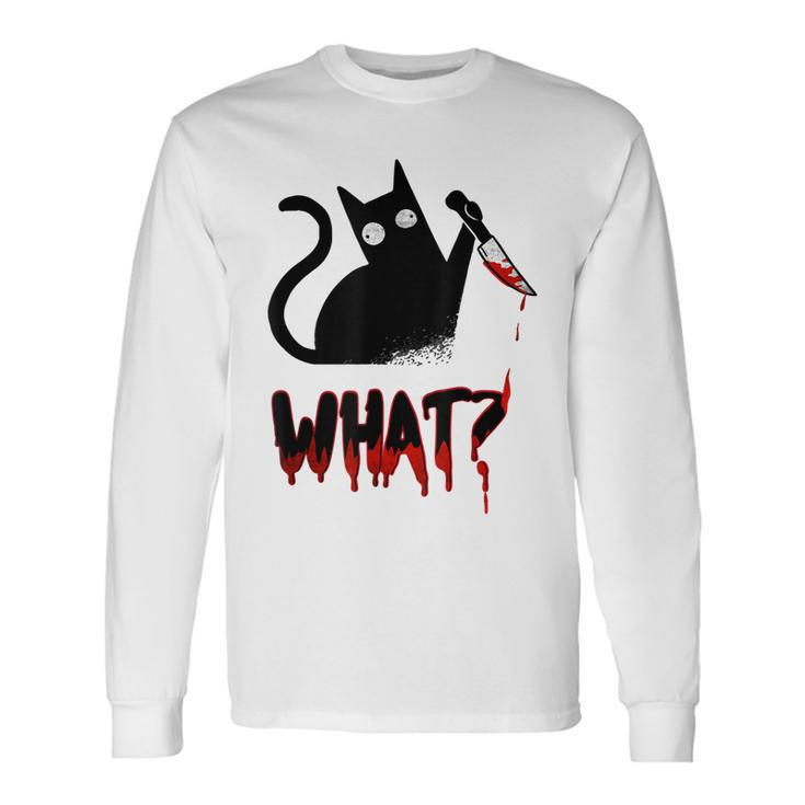 Cat What Murderous Black Cat With Knife Halloween Costume Long Sleeve T-Shirt