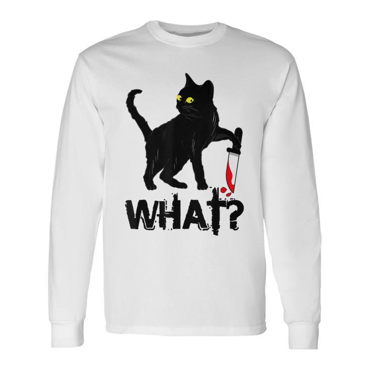 Cat What Murderous Black Cat With Knife Halloween Long Sleeve T-Shirt