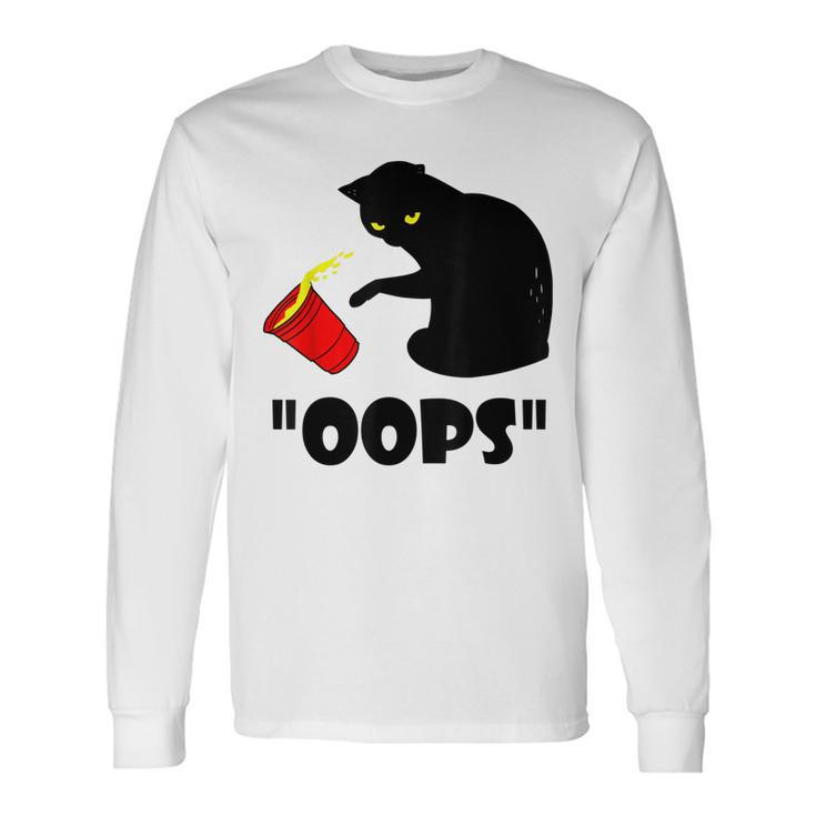 Cat Oops Black Cat Knocking Over A Glass V2 Long Sleeve T-Shirt