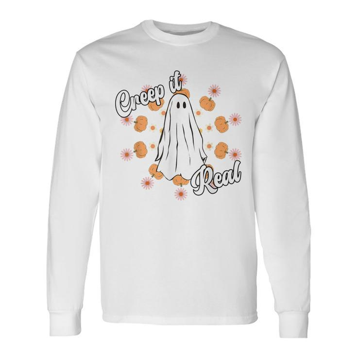 Creep It Real Vintage Ghost Pumkin Retro Groovy Long Sleeve T-Shirt Gifts ideas