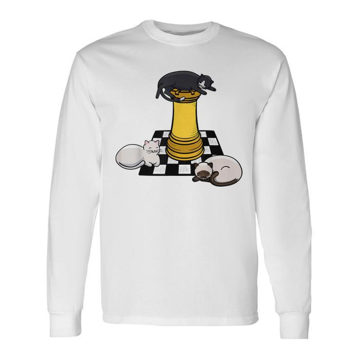 Cute Chess Cat Manga Style For Chess Player Long Sleeve T-Shirt
