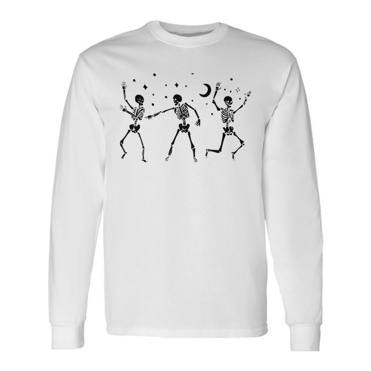 Cute Dancing Skeleton Halloween Party Costume Spooky Season Long Sleeve T-Shirt