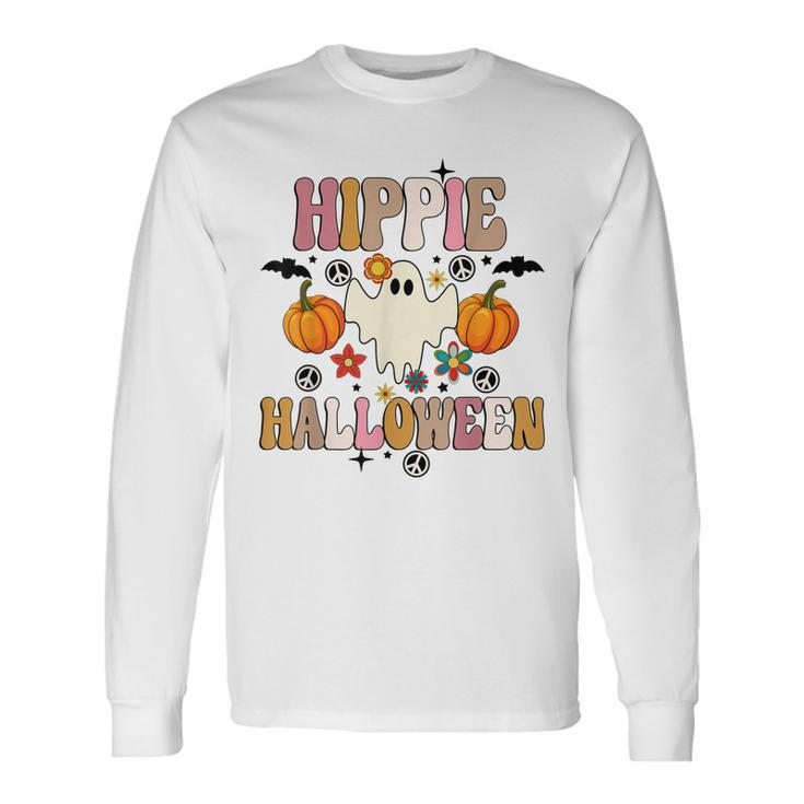 Groovy Hippie Halloween Cute Ghost Halloween Retro Vintage Long Sleeve T-Shirt
