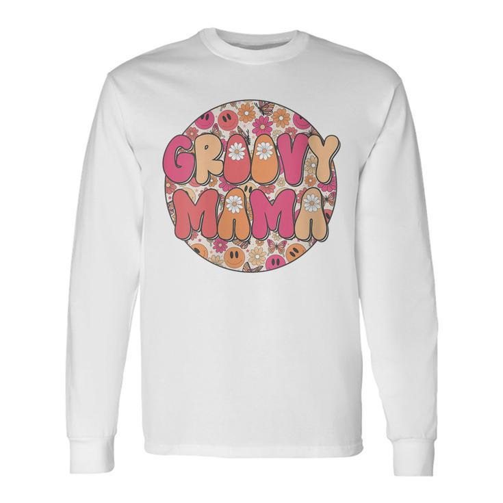 Groovy Mama Hippie Retro Daisy Flower Smile Face Long Sleeve T-Shirt