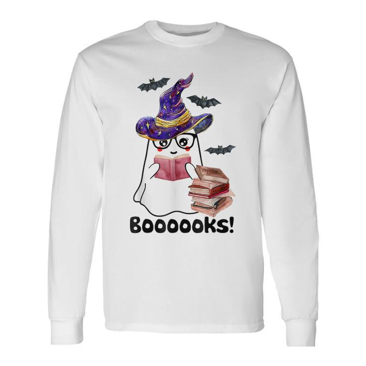 Halloween Booooks Ghost Reading Boo Read Books Library V3 Long Sleeve T-Shirt