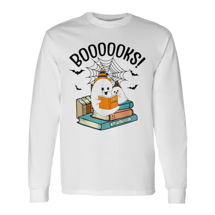 Halloween Booooks Ghost Reading Boo Read Books Library V5 Long Sleeve T-Shirt