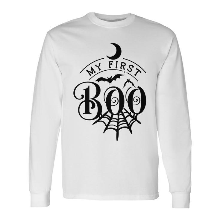 Halloween My First Boo Moon Bat And Spidernet Black Design Men Women Long Sleeve T-shirt Graphic Print Unisex