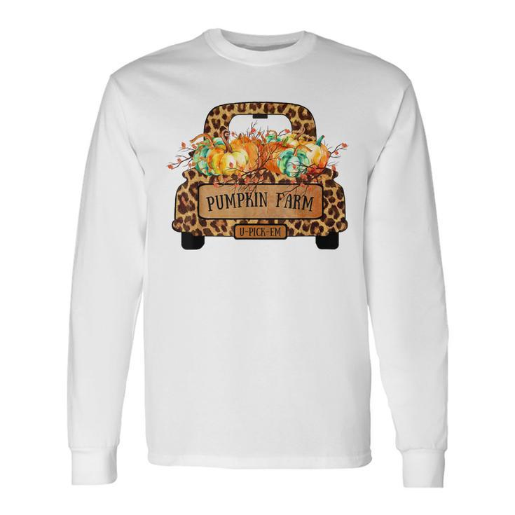 Halloween Pumpkin Farm Farmer Leopard Truck Farmers Wife Long Sleeve T-Shirt
