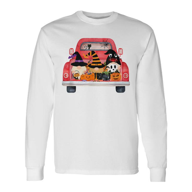 Halloween Truck With Cute Gnomes Pumpkin Long Sleeve T-Shirt