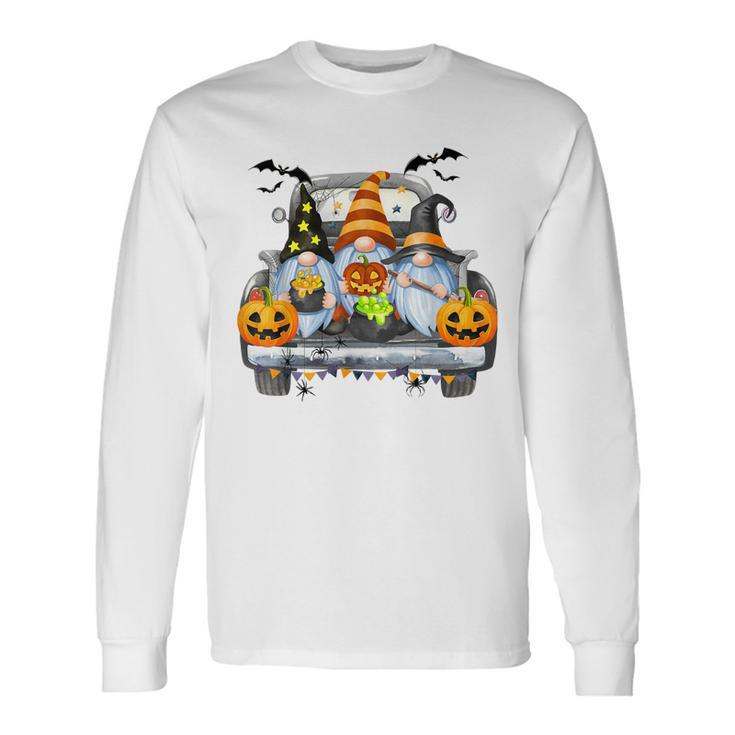 Women Halloween Truck Gnomes Pumpkin Thanksgiving V2 Long Sleeve T-Shirt
