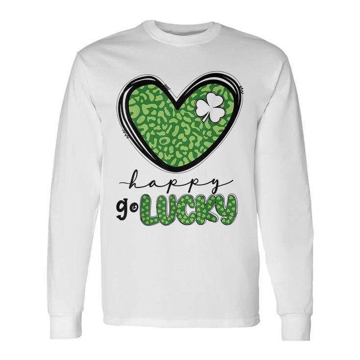 Happy Go Lucky Heart St Patricks Day Lucky Clover Shamrock Men Women Long Sleeve T-Shirt T-shirt Graphic Print