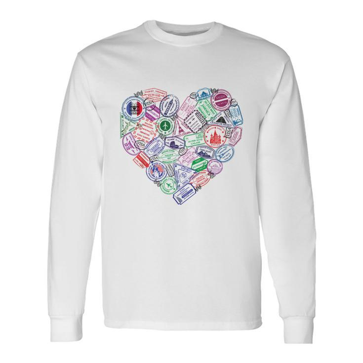 Heart Shaped Passport Travel Stamp Long Sleeve T-Shirt Gifts ideas