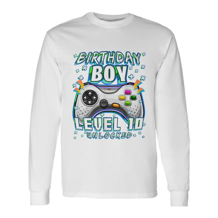 Level 10 Unlocked Video Game 10Th Birthday Gamer Boys Long Sleeve T-Shirt