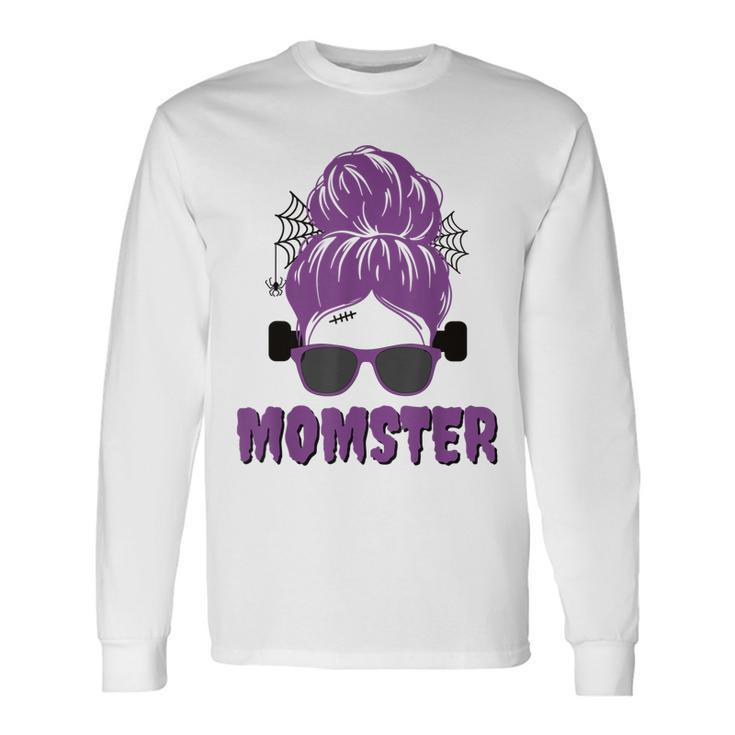 Momster Frankenstein Messy Bun Mom Halloween Costume Long Sleeve T-Shirt