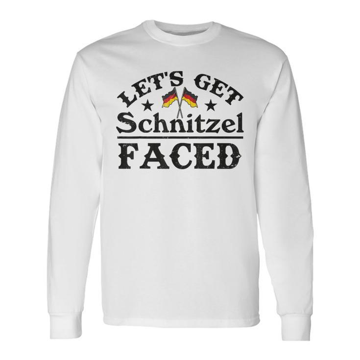 Oktoberfest Lets Get Schnitzel Faced German Flag Men Women Long Sleeve T-Shirt T-shirt Graphic Print
