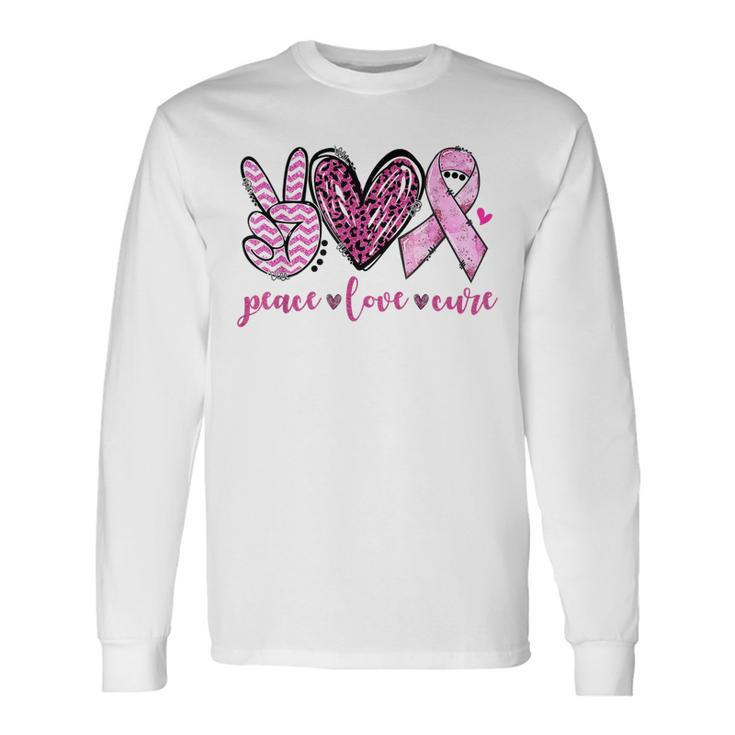 Peace Love Cure Pink Ribbon Breast Cancer Awareness V3 Men Women Long Sleeve T-Shirt T-shirt Graphic Print