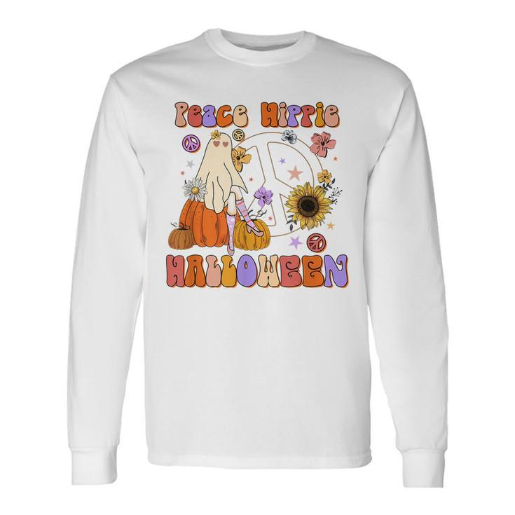 Retro Groovy Stay Spooky Peace Hippie Halloween Floral Ghost V2 Men Women Long Sleeve T-Shirt T-shirt Graphic Print