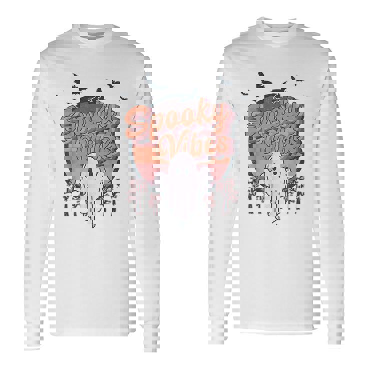 Retro Spook Vibes Boo Ghost Spooky Season Halloween Long Sleeve T-Shirt