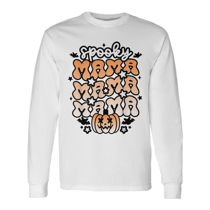 Retro Spooky Mama Floral Boho Ghost Mama Halloween Costume Long Sleeve T-Shirt