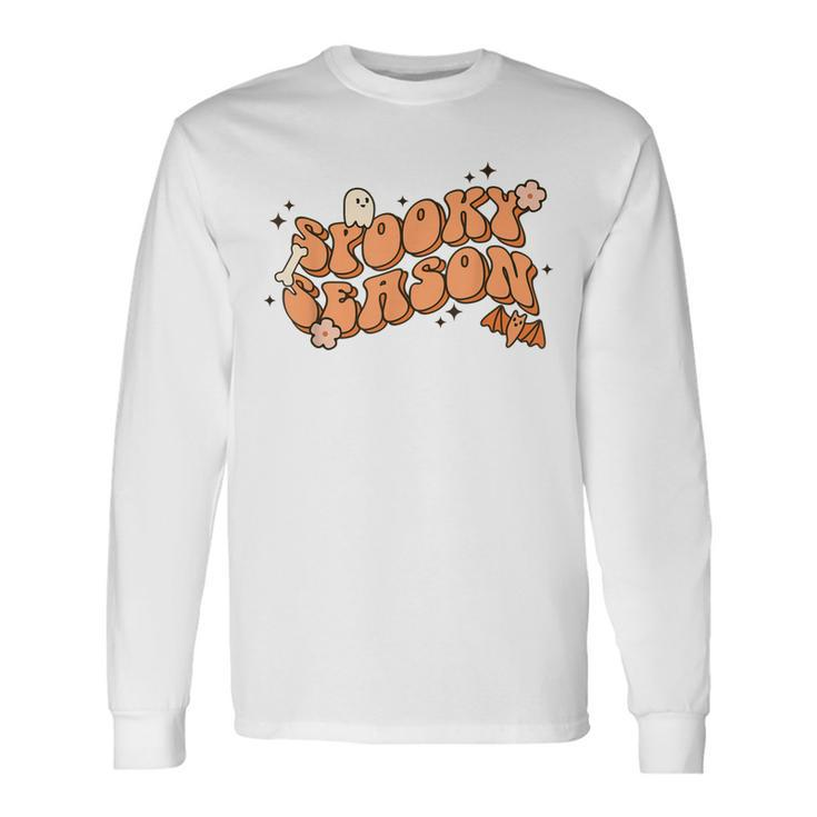 Retro Spooky Season Boo Ghost Floral Spooky Vibes Halloween Long Sleeve T-Shirt