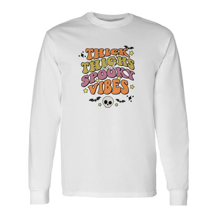 Skull Groovy Thick Thights And Spooky Vibes Leopard Halloween Long Sleeve T-Shirt