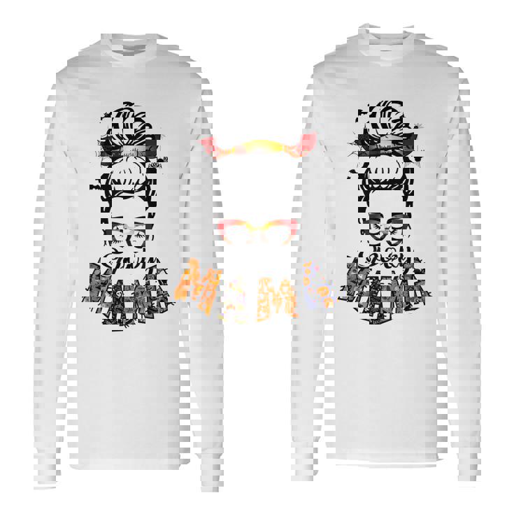 Spooky Mama Halloween Messy Bun Witch Mom Women Spooky Long Sleeve T-Shirt