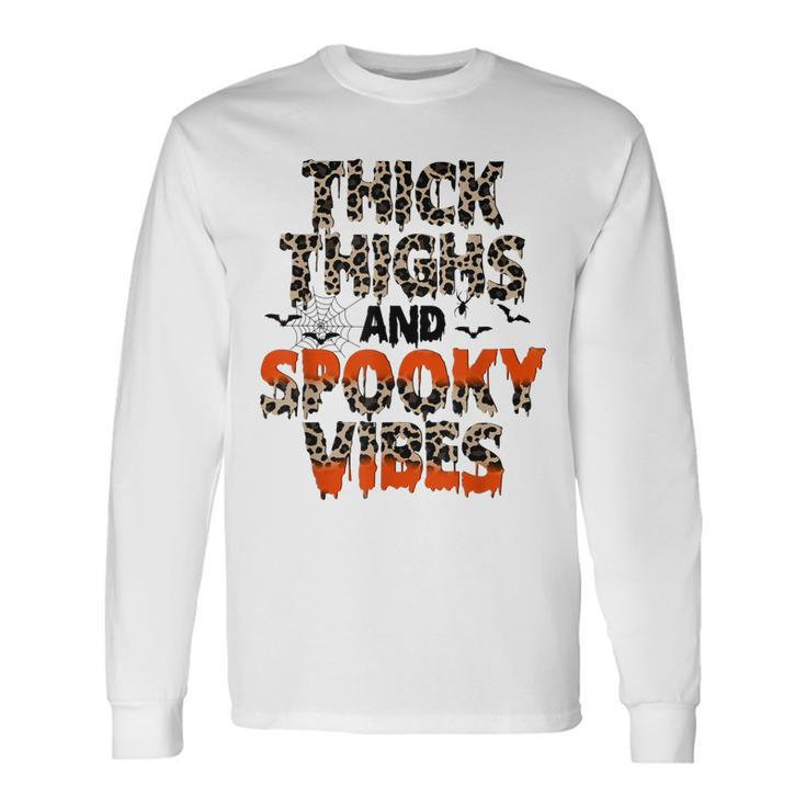 Thick Thighs And Spooky Vibes Leopard Halloween Costume Long Sleeve T-Shirt