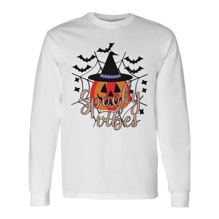 Thick Thights And Spooky Vibes Halloween Pumpkin Ghost Long Sleeve T-Shirt