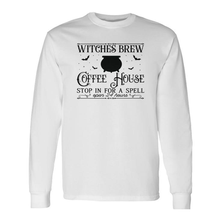 Vintage Halloween Sign Witches Brew Coffee House Men Women Long Sleeve T-shirt Graphic Print Unisex
