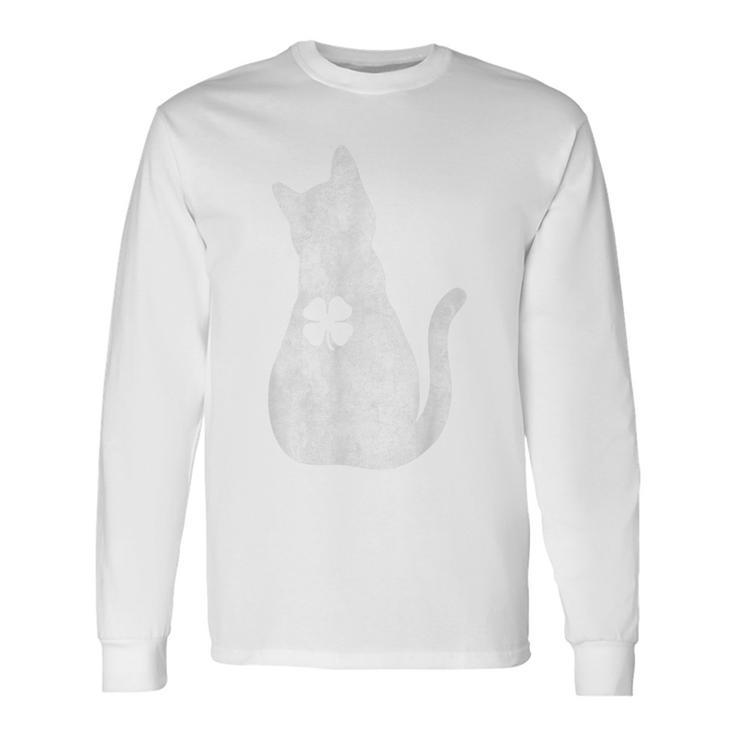 Vintage St Patricks Day Cat Irish Cat Lucky Shamrock Men Women Long Sleeve T-Shirt T-shirt Graphic Print