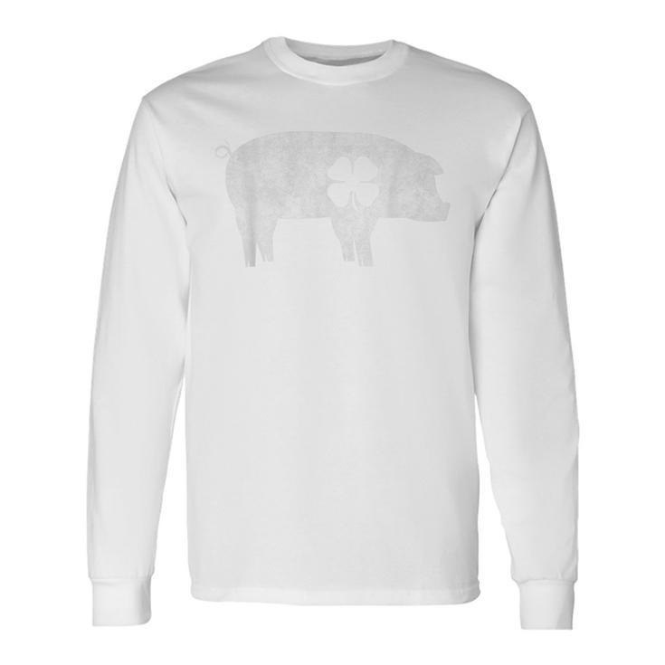 Vintage St Patricks Day Pig Irish Pig Lucky Shamrock Men Women Long Sleeve T-Shirt T-shirt Graphic Print