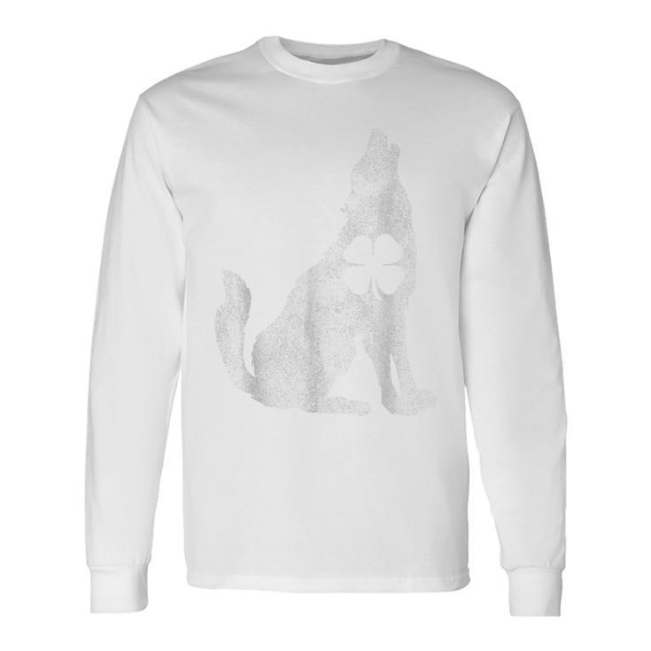 Wolf Wolves St Patricks Day Shamrock Clover Irish Men Women Long Sleeve T-Shirt T-shirt Graphic Print