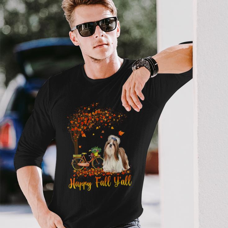 Happy Fall Yall Funny Shih Tzu Dog Autumn Bicycle  Unisex Long Sleeve