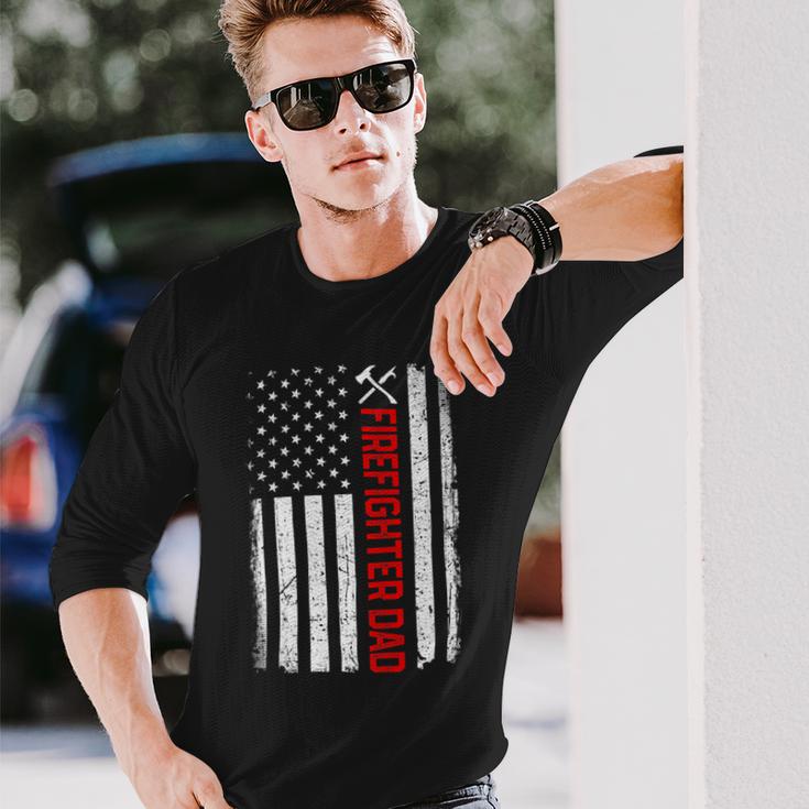 Firefighter Retro American Flag Firefighter Dad 4Th Of July Fathers Day Unisex Long Sleeve