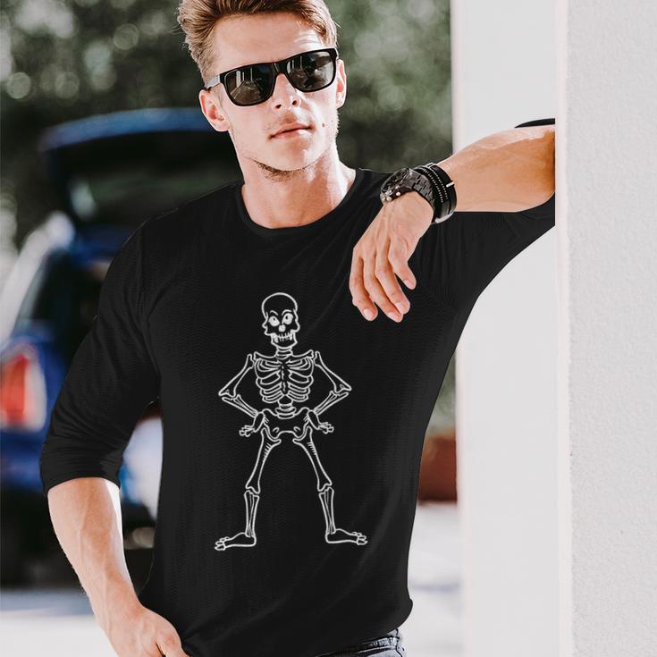 Halloween Funny Skeleton White Design Men Women Long Sleeve T-shirt Graphic Print Unisex