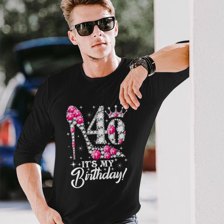 40 Years Old Its My 40Th Cool Birthday Pink Diamond Shoes Long Sleeve T-Shirt Gifts for Him