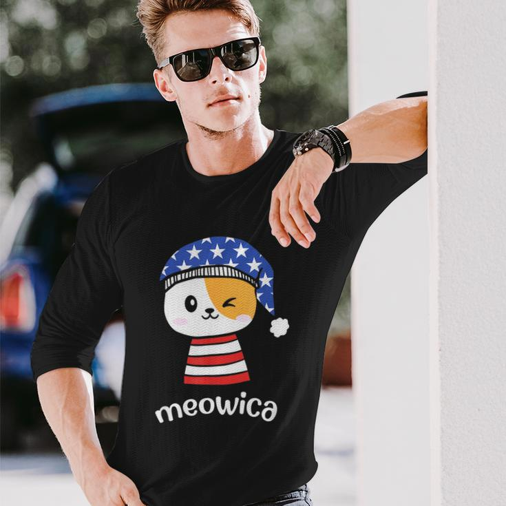 4Th Of July Cat Meowica Independence Day Patriot Usa Flag Long Sleeve T-Shirt Gifts for Him