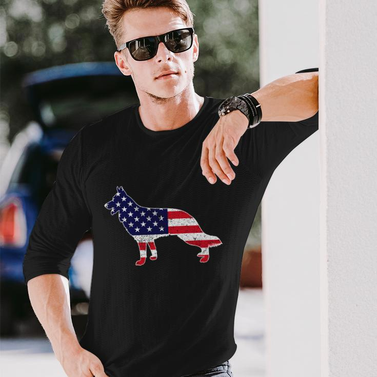 4Th Of July German Shepherd Dog Graphic Patriotic Usa Flag Meaningful Long Sleeve T-Shirt Gifts for Him