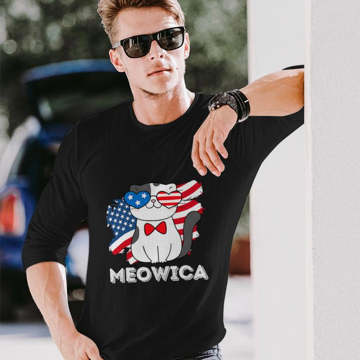 4Th Of July Great American Flag Cute Cat Long Sleeve T-Shirt Gifts for Him