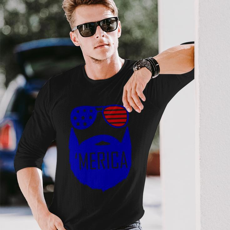 4Th Of July Merica Bearded Glasses Proud American Long Sleeve T-Shirt Gifts for Him