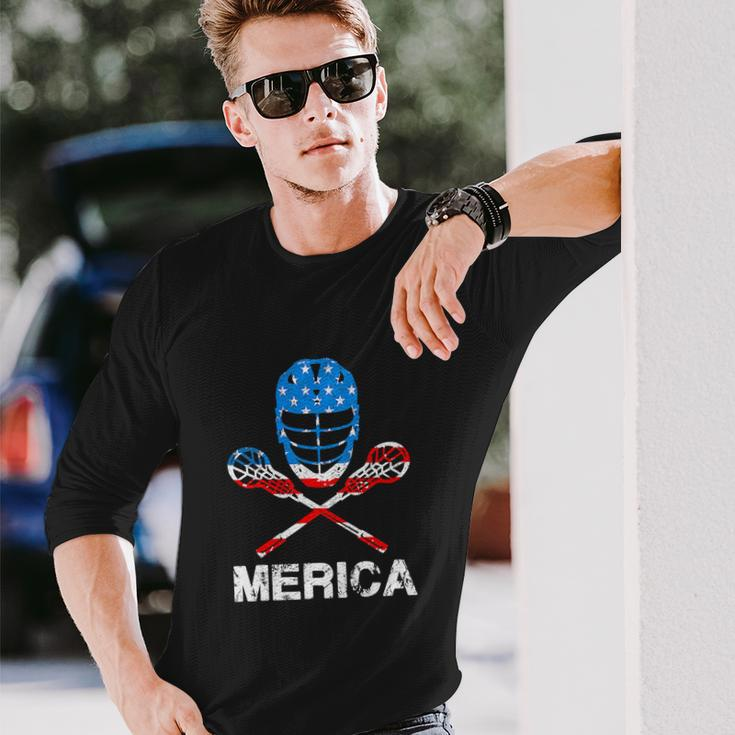 4Th Of July Merica Lacrosse American Flag Long Sleeve T-Shirt Gifts for Him