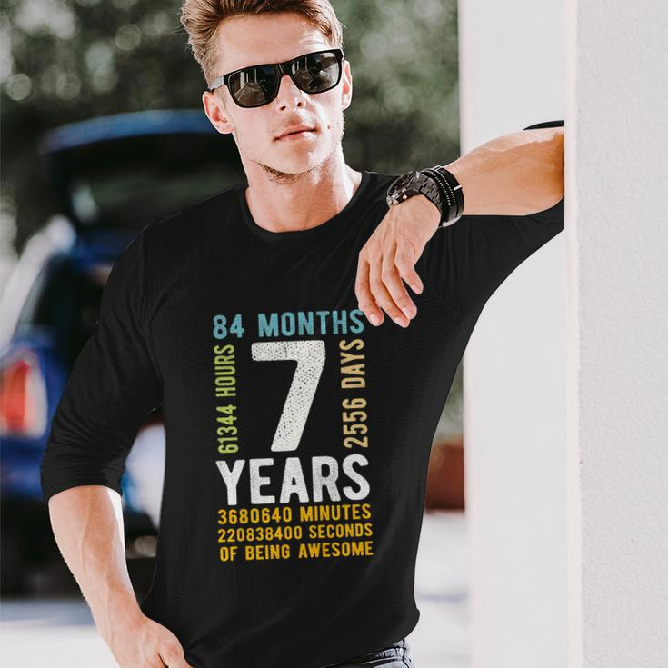 7Th Birthday 7 Years Old Vintage Retro 84 Months Long Sleeve T-Shirt Gifts for Him