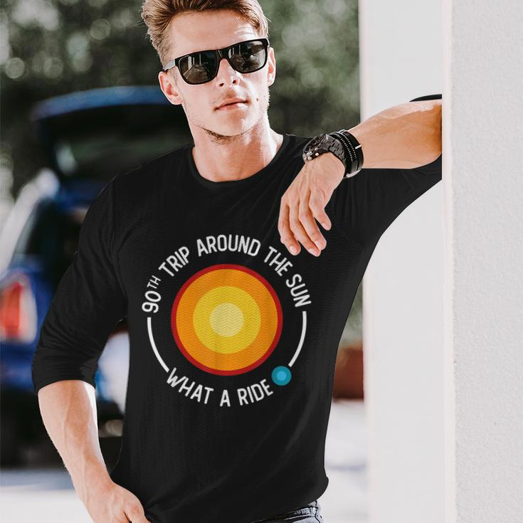 90Th Birthday Retro 90Th Trip Around The Sun What A Ride Long Sleeve T-Shirt Gifts for Him