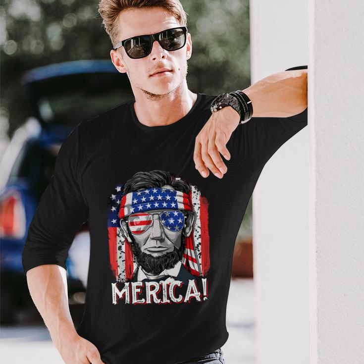Abraham Lincoln 4Th Of July Merica Men Women American Flag Long Sleeve T-Shirt Gifts for Him